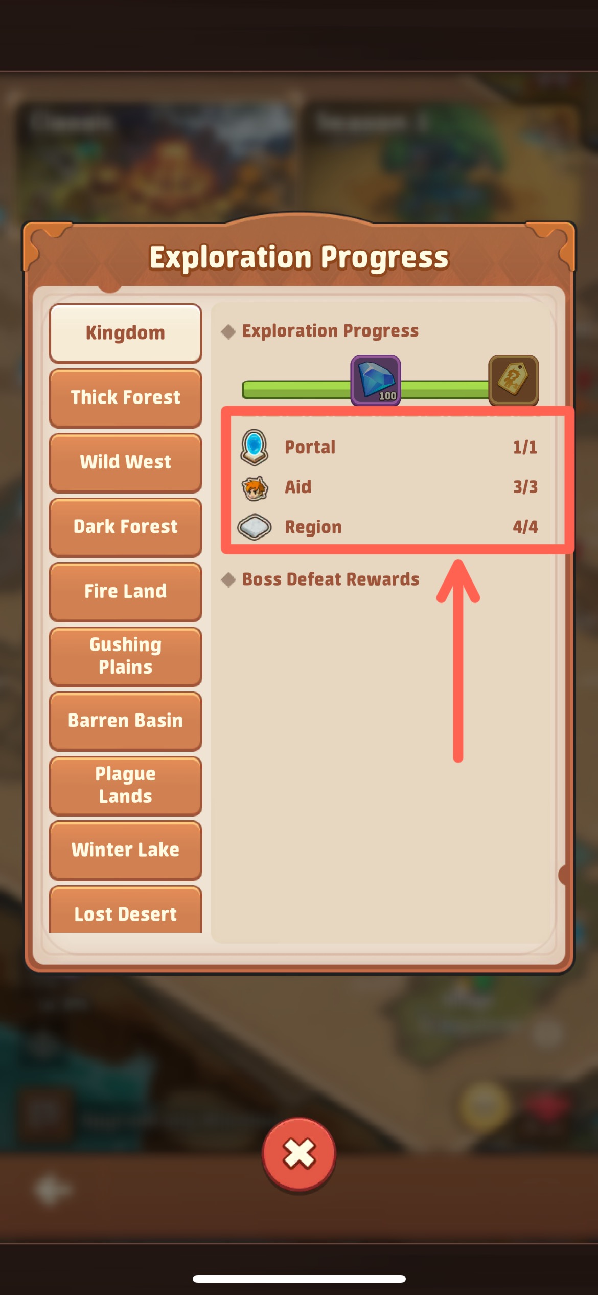 Adventure boss portal screen