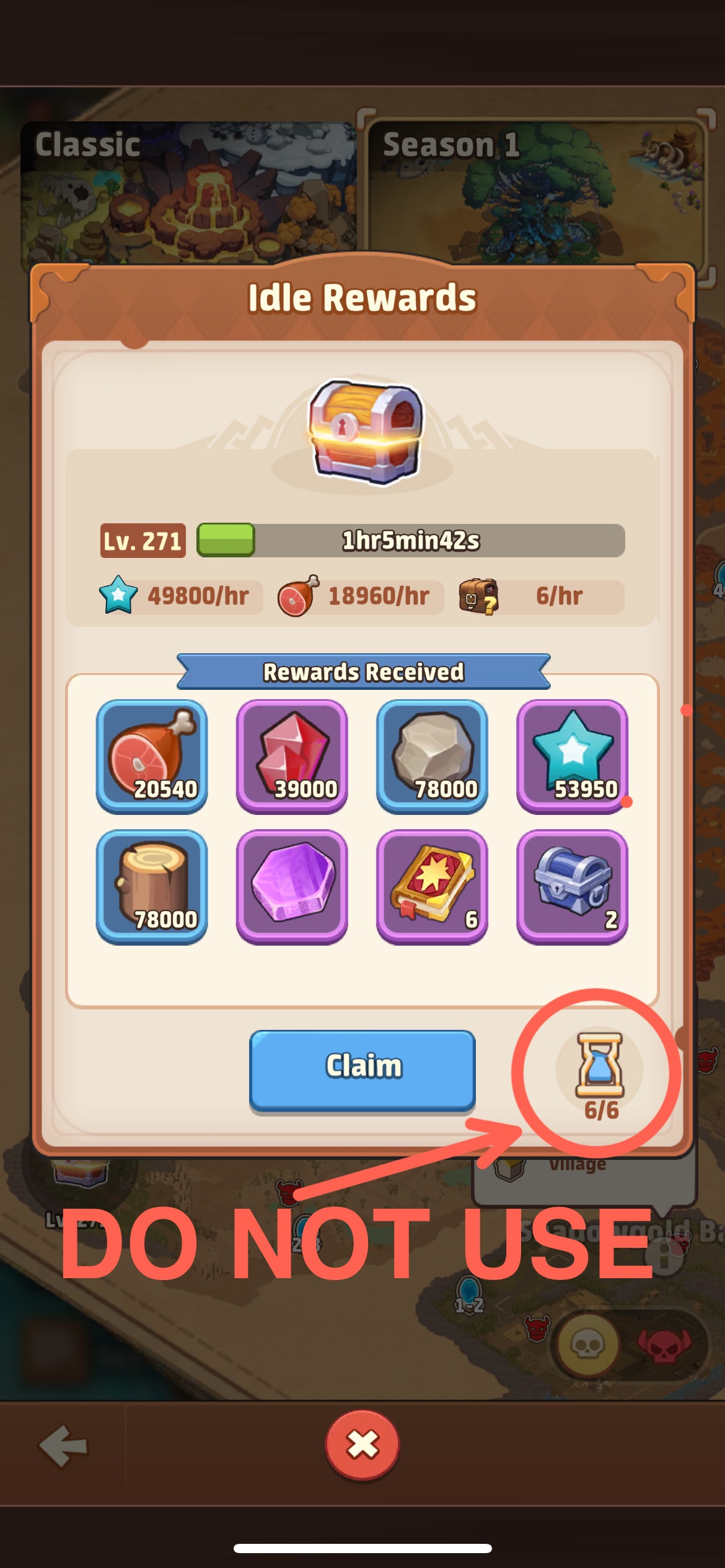 Clock icon offering two-hour rewards for stamina