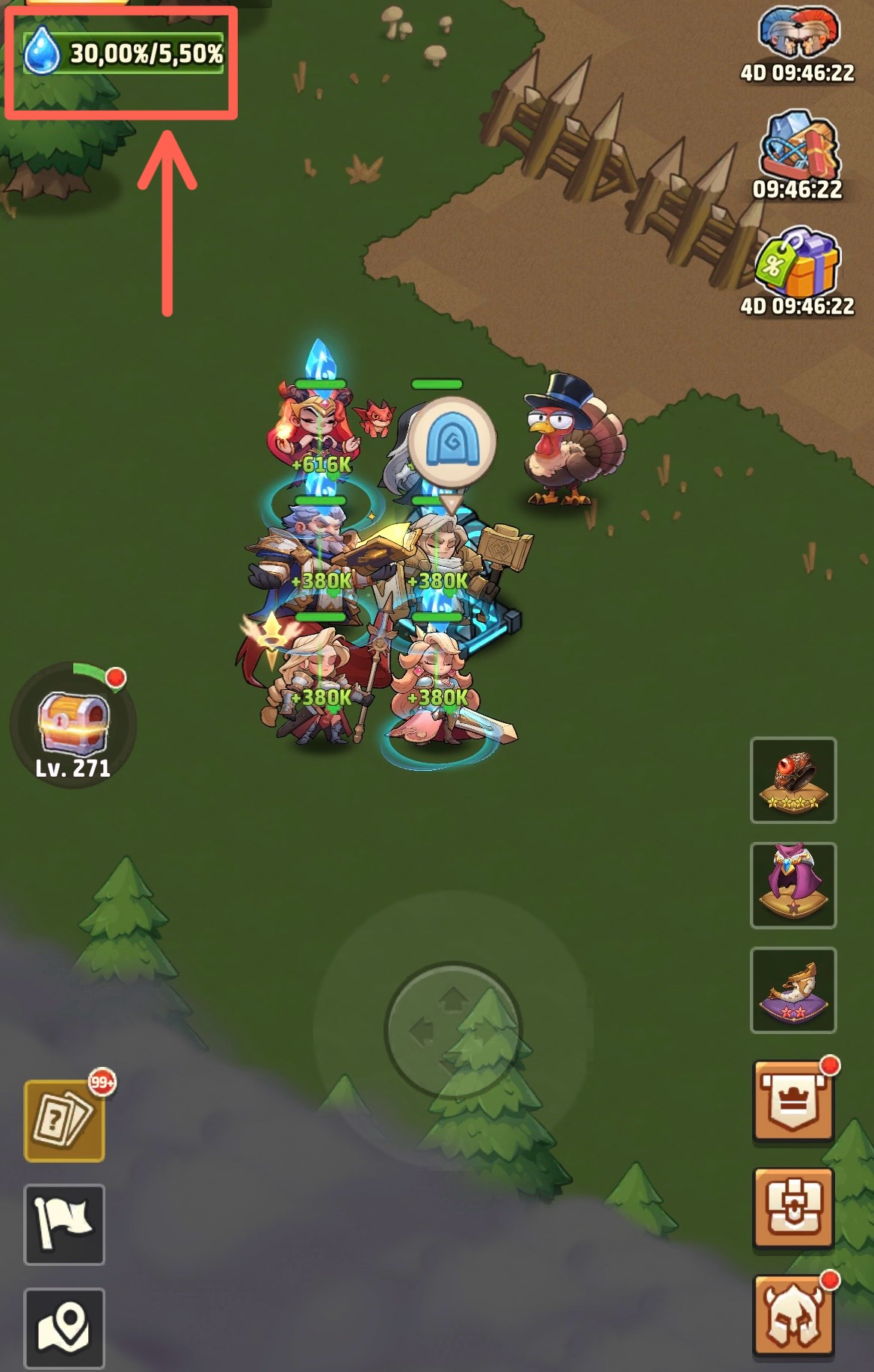 Season 1 adventure HUD with water percentage